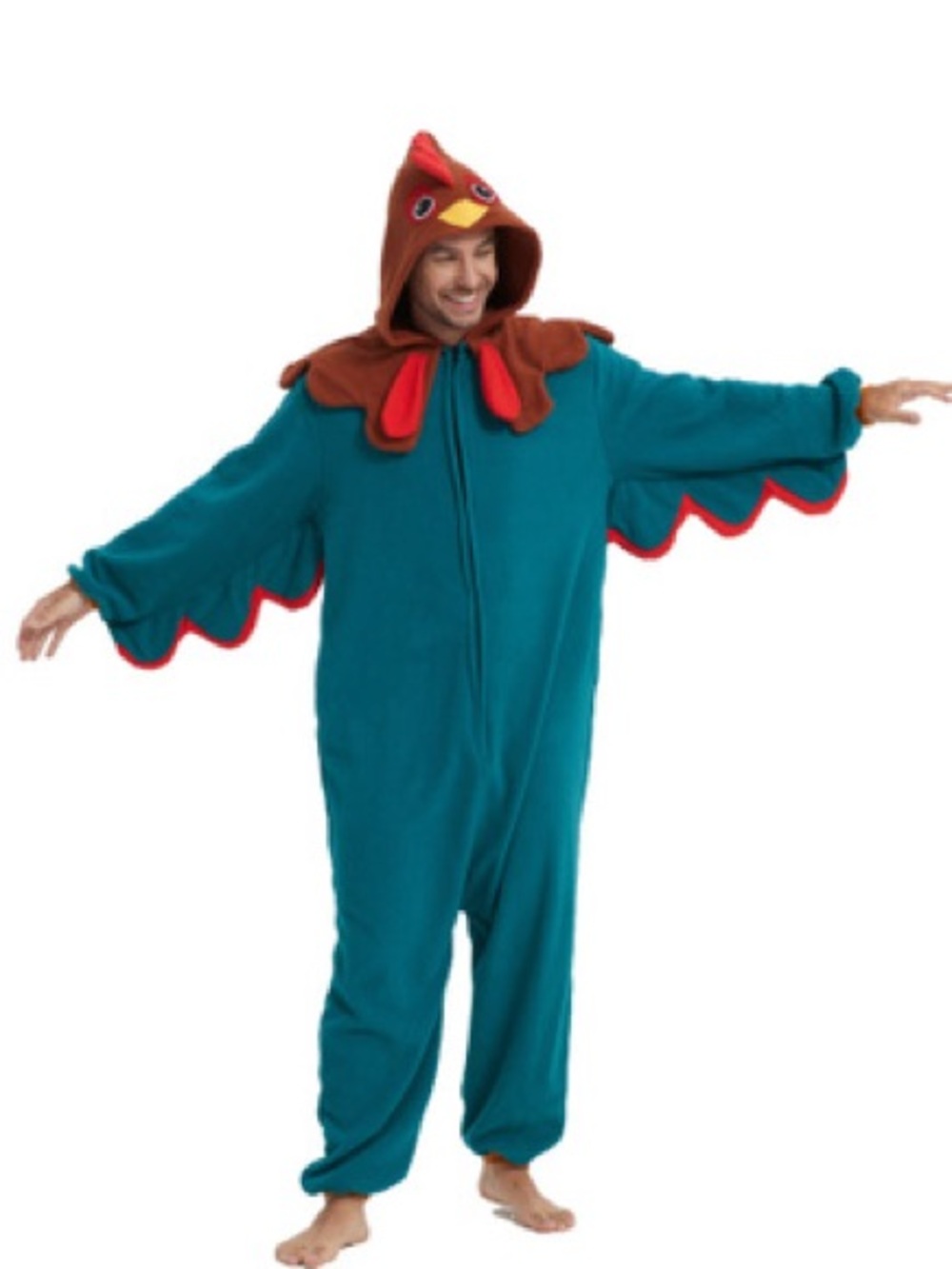 Adult teal & brown one piece union suit chicken / rooster jumpsuit sz XL